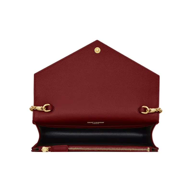 SAINT LAURENT ENVELOPE Grained Calfskin Envelope Bag Wallets Shoulder Bag Crossbody Bag Regular Women's Opium Red-4