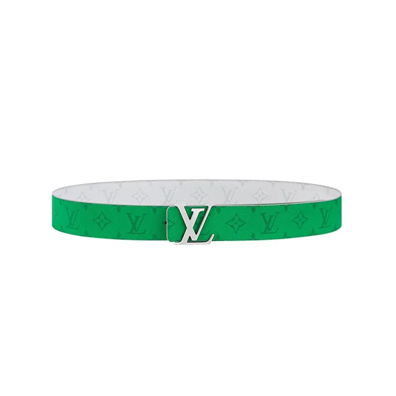 LOUIS VUITTON Double-Sided Belt Logo Plate Buckle Leather Belts Men's White/Green-1