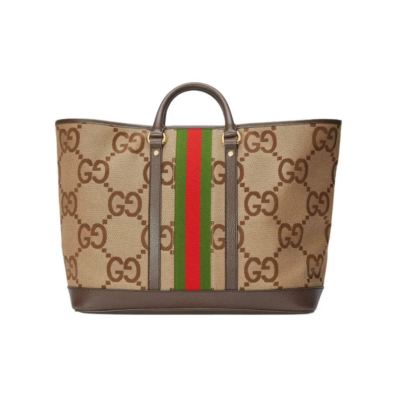 GUCCI Canvas With Leather Tote Bag Shopping Bag Handbag Medium Size Women's Camel/Ebony-7