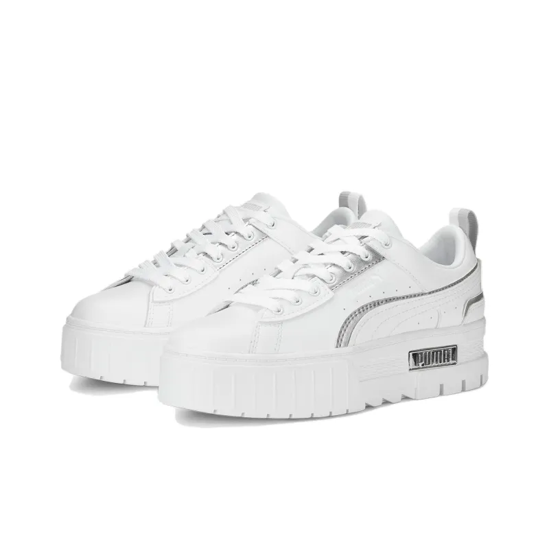 PUMA Mayze Ut Anti-Slip Wear-Resistant Low-Top Skateboard Shoes Women's White Silver-2