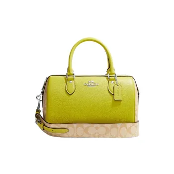 COACH Rowan Canvas With Pebbled Leather Boston Bag One Shoulder Handbags Women's Grass Green
