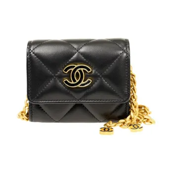 CHANEL 22SS Lambskin One Shoulder Crossbody Clutches Mini Women's Black