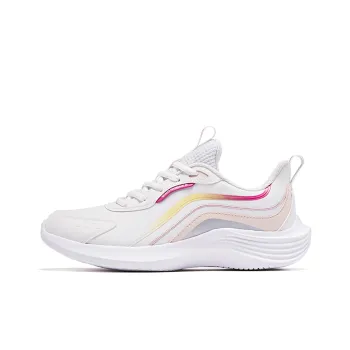 QIAODAN Slip Resistant Lightweight Rebound Low Top High Strength Woven Running Shoes Women's White Pink Blue