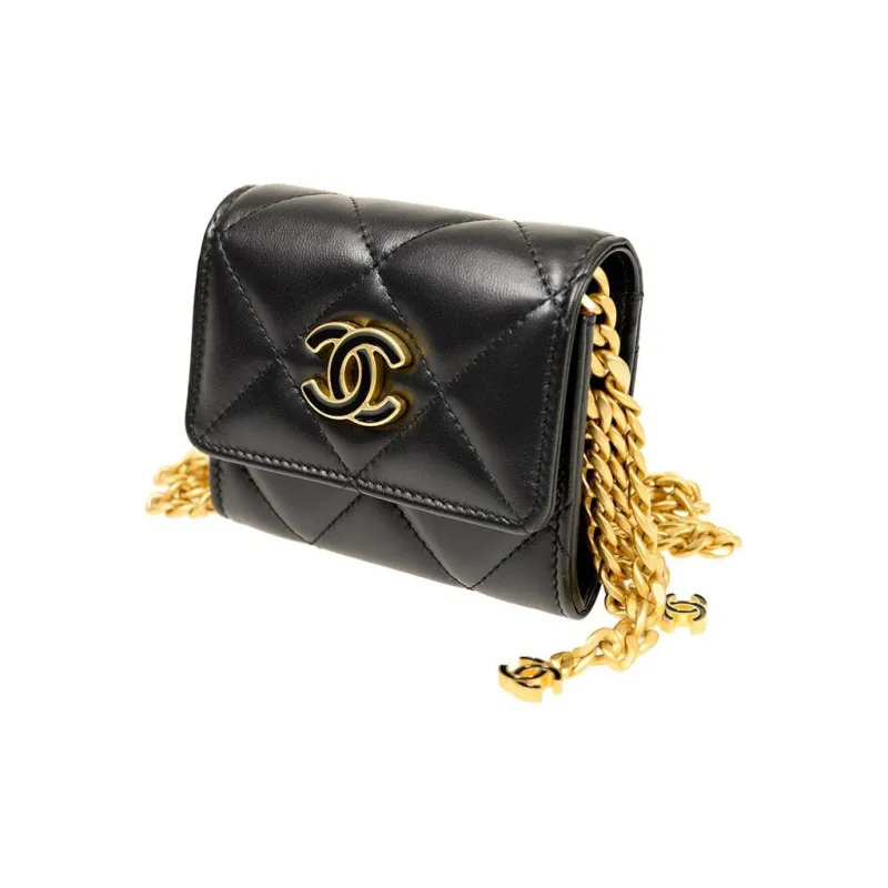 CHANEL 22SS Lambskin One Shoulder Crossbody Clutch Mini Women's Black-1