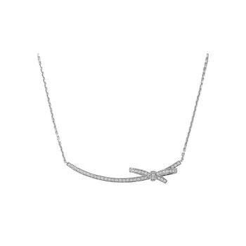 CHANEL White 18K Gold Set With Diamonds Bowknot Necklace Women's Silver