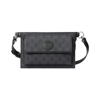 GUCCI Canvas With Leather Sling Bags One Shoulder Crossbody Fanny Pack Regular Men's Black