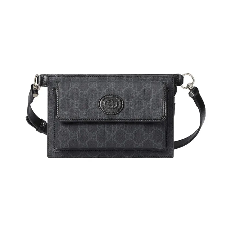 GUCCI Canvas With Leather Sling Bag, One Shoulder, Crossbody, Fanny Pack Regular Men's Black-0