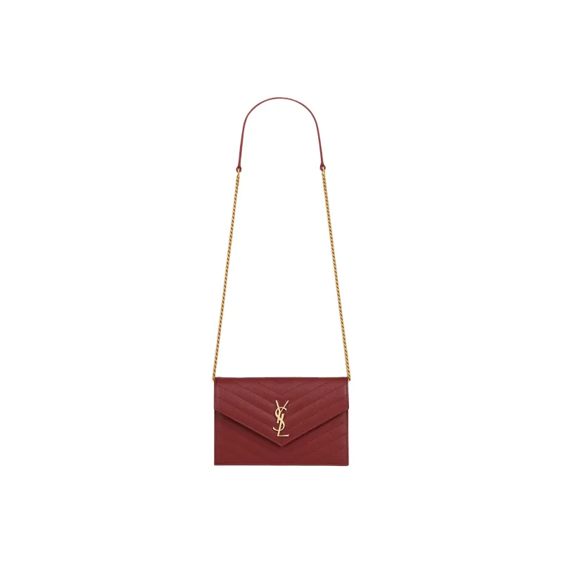 SAINT LAURENT ENVELOPE Grained Calfskin Envelope Bag Wallets Shoulder Bag Crossbody Bag Regular Women's Opium Red-1