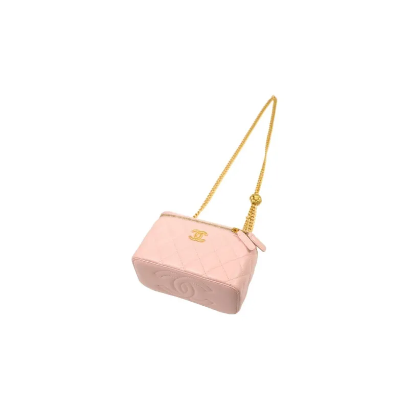 CHANEL Sheepskin One Shoulder Crossbody Bag, Shoulder Bag Medium Size Women's Pink-3