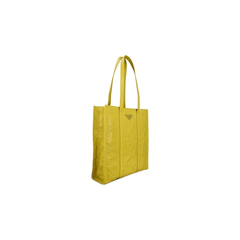 PRADA Leather Tote Bag Shopping Bag Shoulder Bag Handbag Small Size Women's Yellow-1