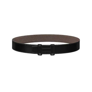 HERMES Comfortable Durable Black Smooth Buckle Double Sided Leather Leather Belts Men's Black/Tin Gray Width  3.8cm