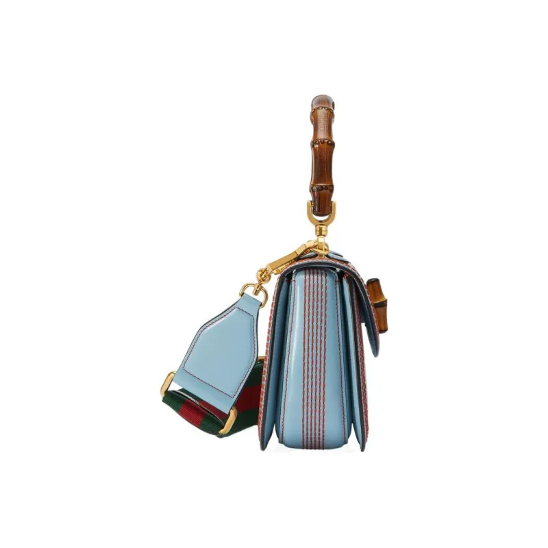 GUCCI Bamboo 1947 Leather Shoulder Bag Crossbody Bag Handbag Regular Women's Blue-4