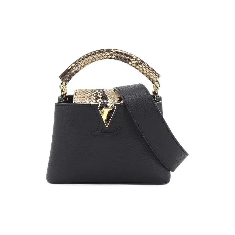 LOUIS VUITTON Capucines Leather With Python Skin Accents Capusin Shoulder Crossbody Handbag Mini Women's Black-3