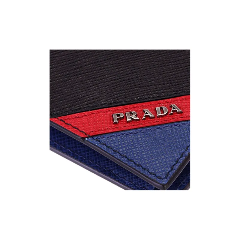 PRADA Cow Leather Card Holder Wallet Regular Men's Black/Blue-4