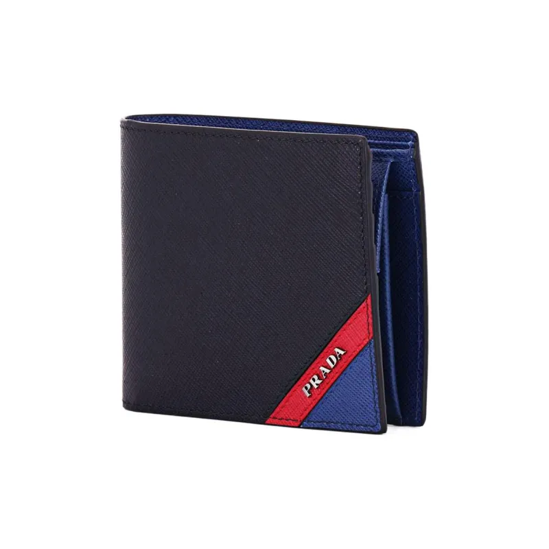 PRADA Cow Leather Card Holder Wallet Regular Men's Black/Blue-1