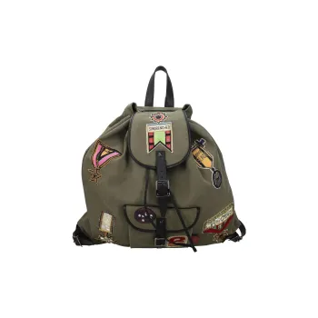 Valentino Leather With Fabric Backpack Regular Men's Army Green