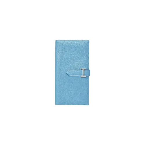 HERMES Bearn Mysore Goat Skin Card Holder Wallet Women's 7N Celeste Sky Blue