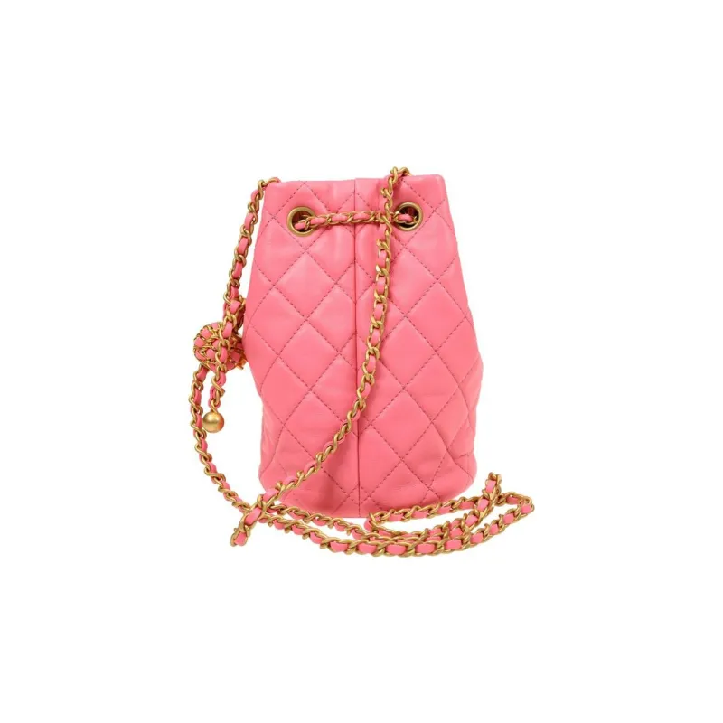 CHANEL Cow Leather Bucket Bag, Shoulder Bag, Crossbody Bag Women's Pink-2