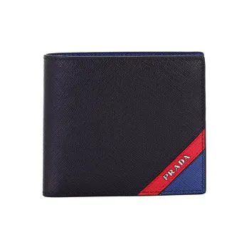 PRADA Cow Leather Card Holder Wallet Regular Men's Black/Blue