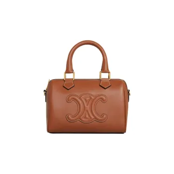 CELINE Triomphe Smooth Cow Leather Boston Bag, Shoulder Bag, Crossbody Bag, Handbag Small Size Women's Tawny