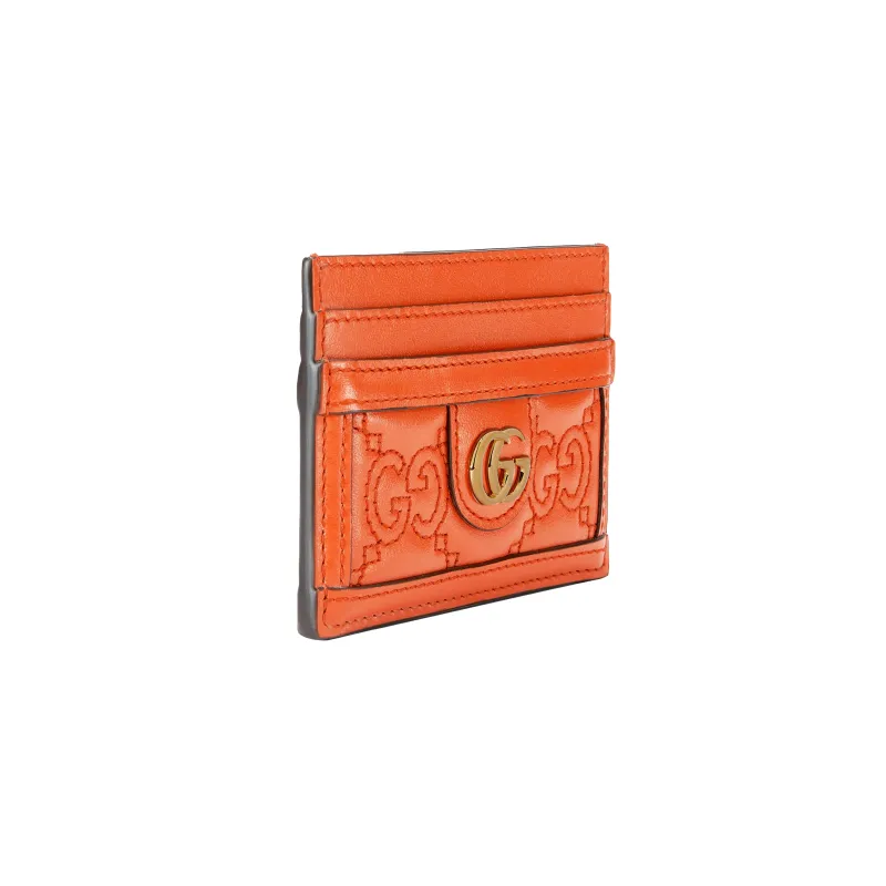 GUCCI GG Matelassé Leather Card Holder Trumpets Women's Orange-1