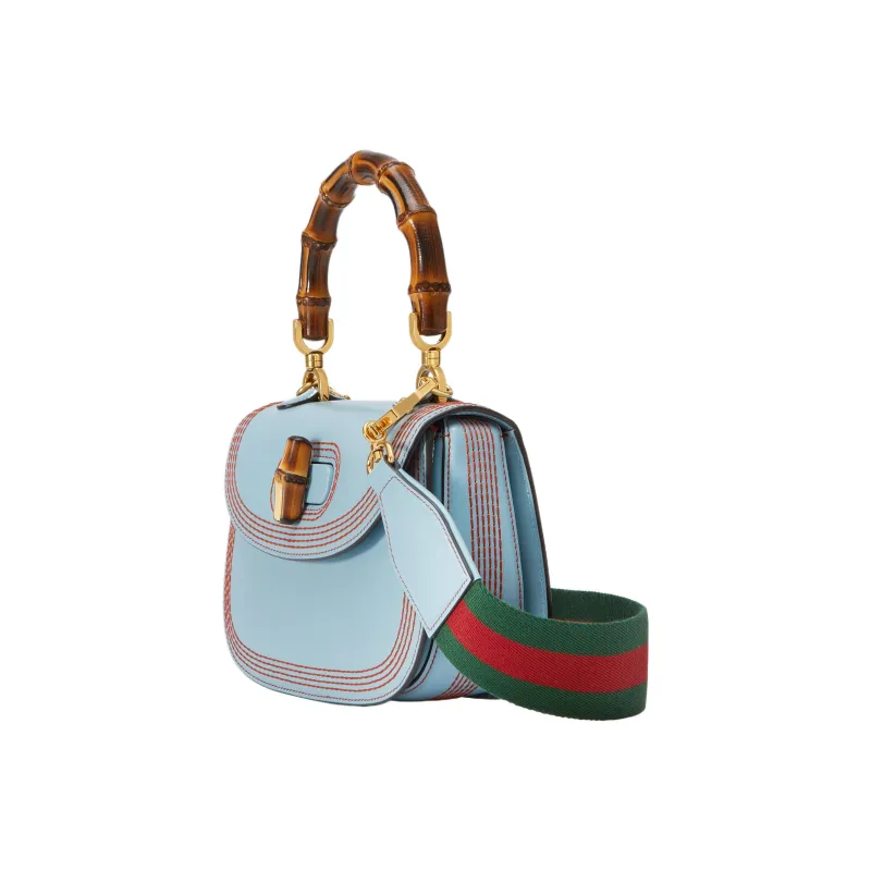 GUCCI Bamboo 1947 Leather Shoulder Bag Crossbody Bag Handbag Regular Women's Blue-3