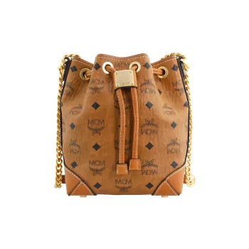 MCM Soft Berlin Drawstring Bag Mini Visetos Cognac