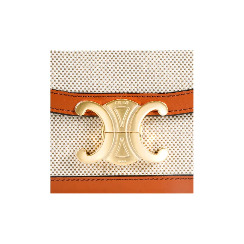 CELINE Textile Cow Leather Shoulder Bag Crossbody Handbag Shoulder Bag Women's White-4