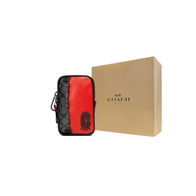 COACH Hybrid Canvas With Leather Wallets Coin Purses Small Size Men's Red & Black-4