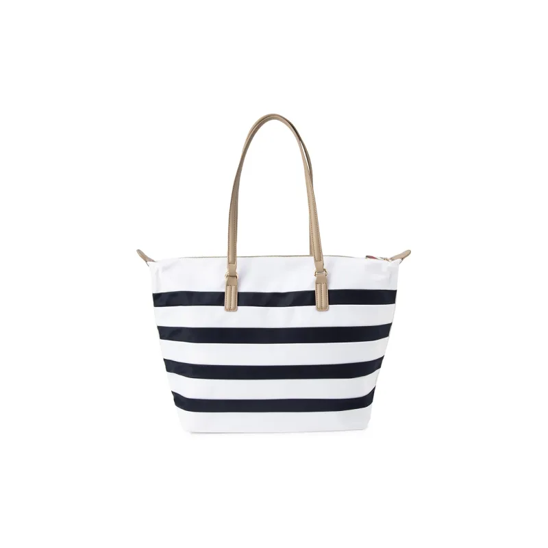 Tommy Hilfiger Polyamide Tote Bag Shopping Bag Shoulder Bags Large Size Unisex Blue White Stripes-1