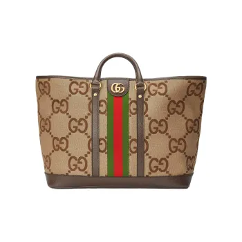 GUCCI Canvas With Leather Tote Bag Shopping Bag Handbag Medium Size Women's Camel/Ebony