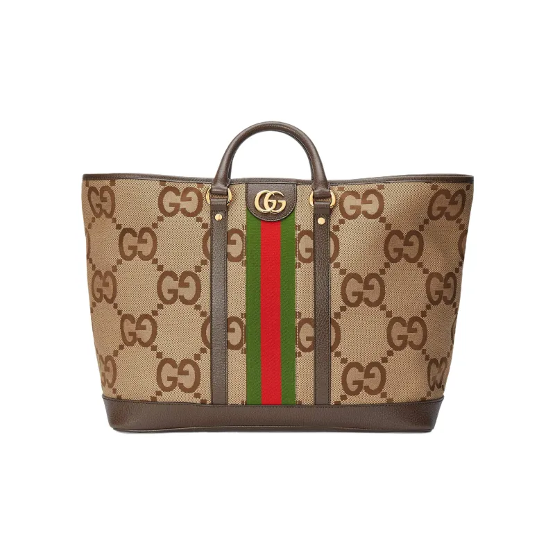 GUCCI Canvas With Leather Tote Bag Shopping Bag Handbag Medium Size Women's Camel/Ebony-0