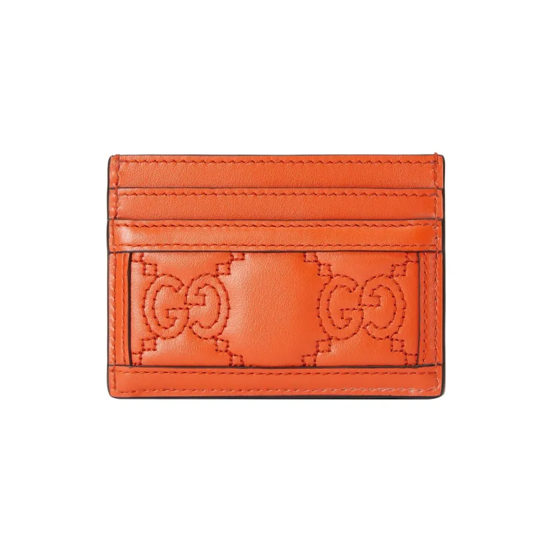 GUCCI GG Matelassé Leather Card Holder Trumpets Women's Orange-2