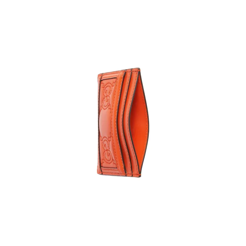 GUCCI GG Matelassé Leather Card Holder Trumpets Women's Orange-3