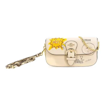 COACH X Basquiat Collaboration Kleo Cow Leather Chain Bag Crossbody Bag Shoulder Bag Women's Beige Yellow White