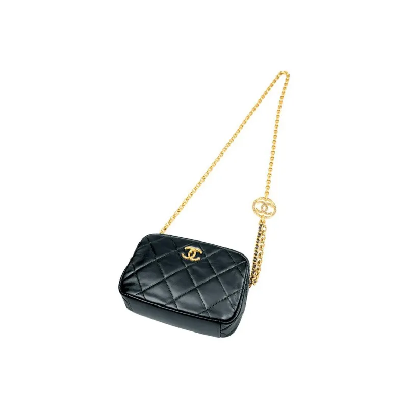 CHANEL Cow Leather And Gold Metal Camera Bag, Shoulder Bag, Crossbody Bag Mini Women's Black-3