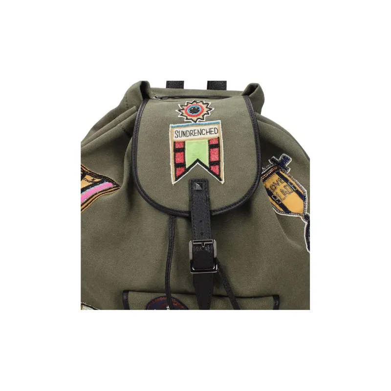 Valentino Leather With Fabric Backpack Regular Men's Army Green-3