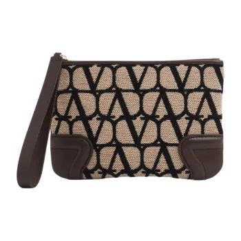 Valentino Fabric With Leather Clutch Regular Women's Beige