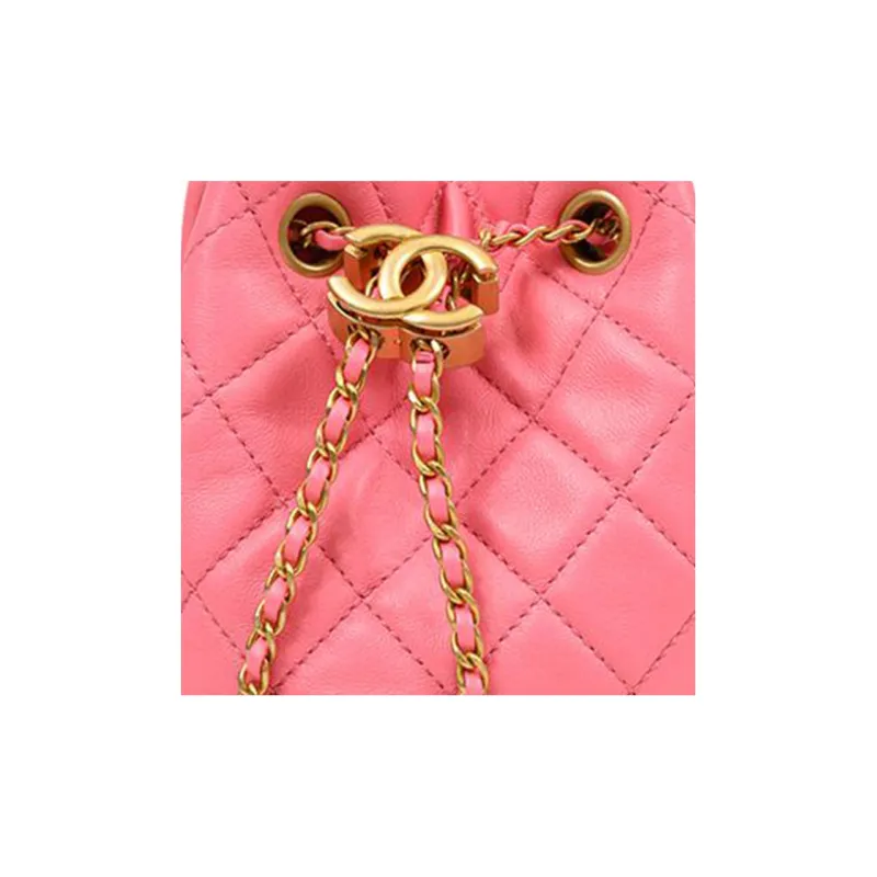 CHANEL Cow Leather Bucket Bag, Shoulder Bag, Crossbody Bag Women's Pink-4