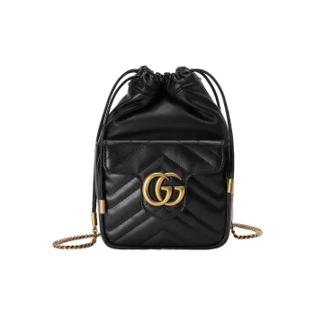 GUCCI Marmont Leather Bucket Bags Shoulder Bag Crossbody Bag Mini Women's Black
