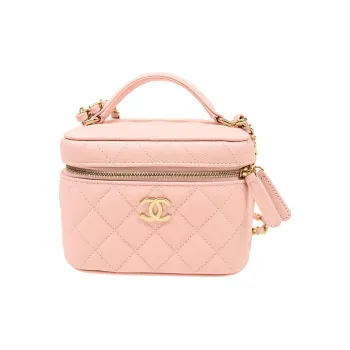 CHANEL 22SS Grain Embossed Cow Leather Box Bag, Makeup Bag, Handbag, Shoulder Bag, Crossbody Bag Trumpets Women's Pink