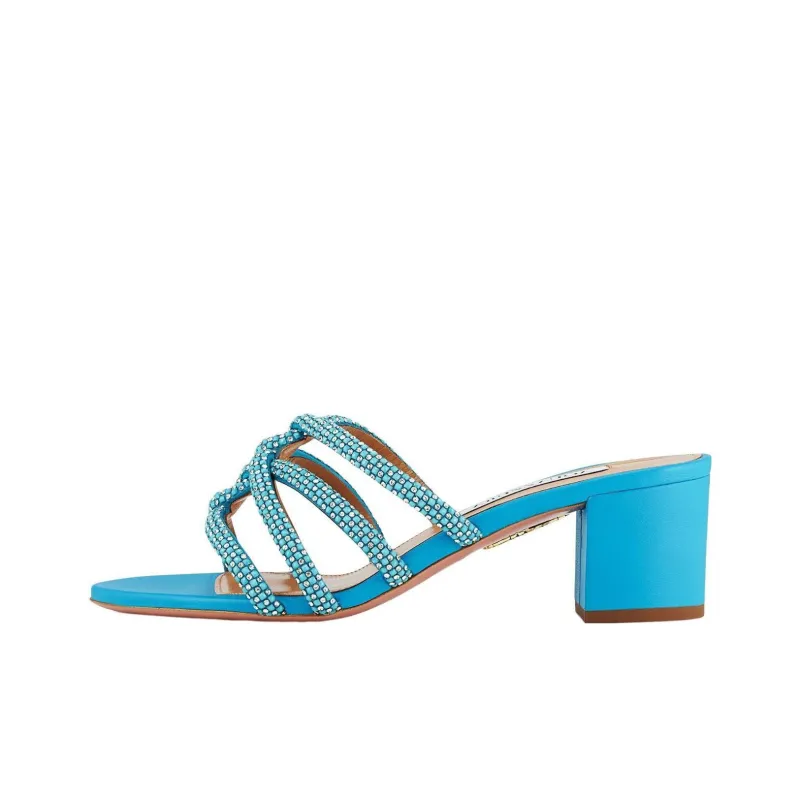 AQUAZZURA 60mm Crystal-embellished Leather Mules-0