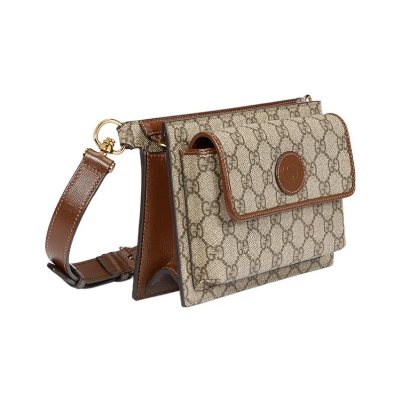 GUCCI Canvas With Leather Fanny Pack Regular Men's Beige/Ebony-1