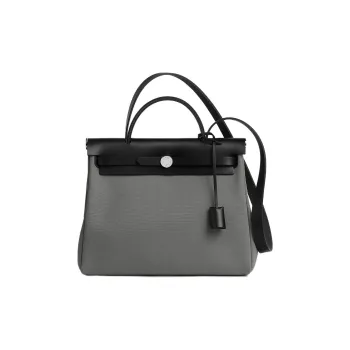 HERMES Herbag Zip Reversible Canvas With Cow Leather Handbag Shoulder Bag Crossbody Bag Women's Smoked Gray/Black