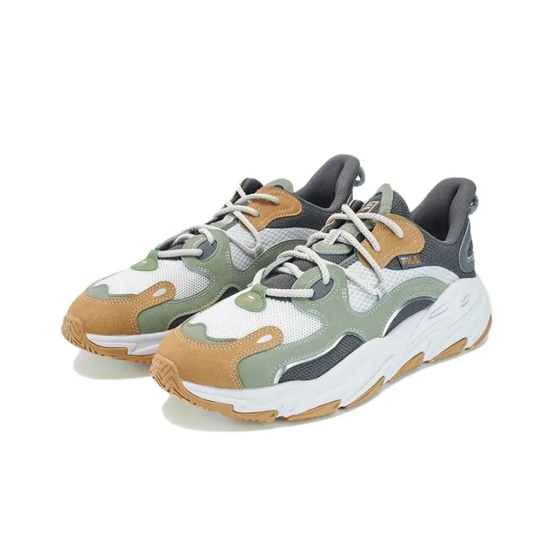 FILA Wave Anti-Slip Wear-Resistant Low-Top Running Shoes Men's Brown Green-1