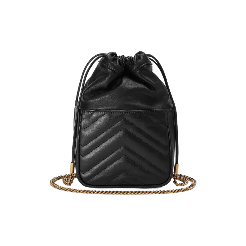 GUCCI Marmont Leather Bucket Bags Shoulder Bag Crossbody Bag Mini Women's Black-6