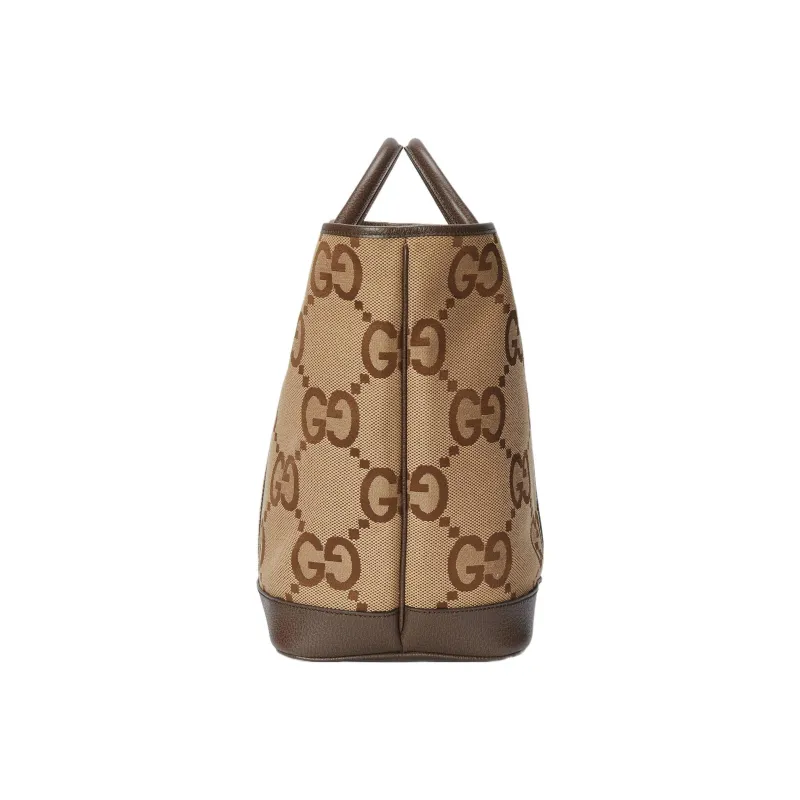 GUCCI Canvas With Leather Tote Bag Shopping Bag Handbag Medium Size Women's Camel/Ebony-3