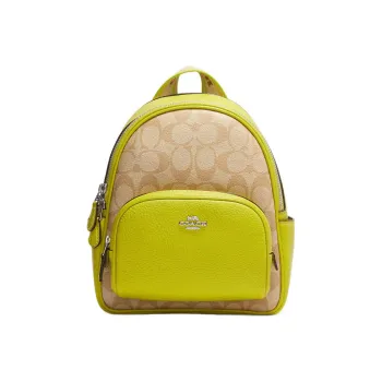 COACH Court Canvas With Leather Backpack Mini Women's Lemon And Brown