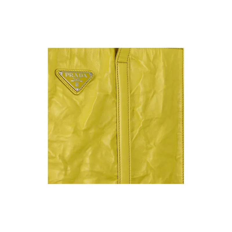 PRADA Leather Tote Bag Shopping Bag Shoulder Bag Handbag Small Size Women's Yellow-3