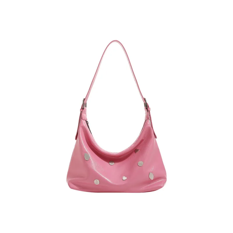 NOMK PU Messenger Bag Shoulder Bag Square Bag Biker Bag Women's Bag Crossbody Bag Shoulder Bag Medium Size Women's Pink-0